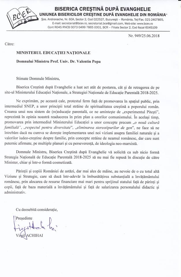 BISERICA CRESTINA DUPA EVANGHELIE CERE MINISTRULUI EDUCATIEI SA RENUNTE LA STRATEGIA NATIONALA DE EDUCATIE PARENTALA BISERICA CRESTINA DUPA EVANGHELIE CERE MINISTRULUI EDUCATIEI SA RENUNTE LA STRATEGIA NATIONALA DE EDUCATIE PARENTALA