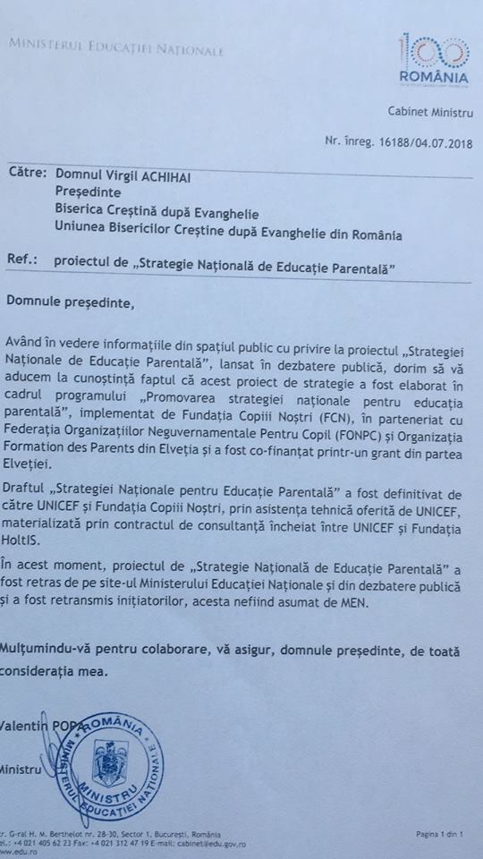 VIRGIL ACHIHAI A PRIMIT RASPUNS FAVORABIL DE LA MINISTRUL EDUCATIEI NATIONALE CARE A RETRAS PROIECTUL STRATEGIA NATIONALA DE EDUCATIE PARENTALA VIRGIL ACHIHAI A PRIMIT RASPUNS FAVORABIL DE LA MINISTRUL EDUCATIEI NATIONALE CARE A RETRAS PROIECTUL STRATEGIA NATIONALA DE EDUCATIE PARENTALA