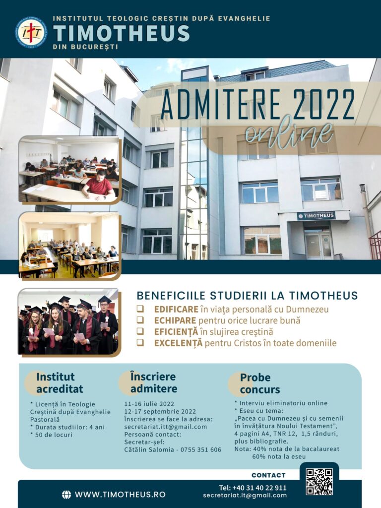 POSTER PROMOVARE INSTITUTUL TEOLOGIC TIMOTHEUS BUCURESTI - ADMITERE 2022
